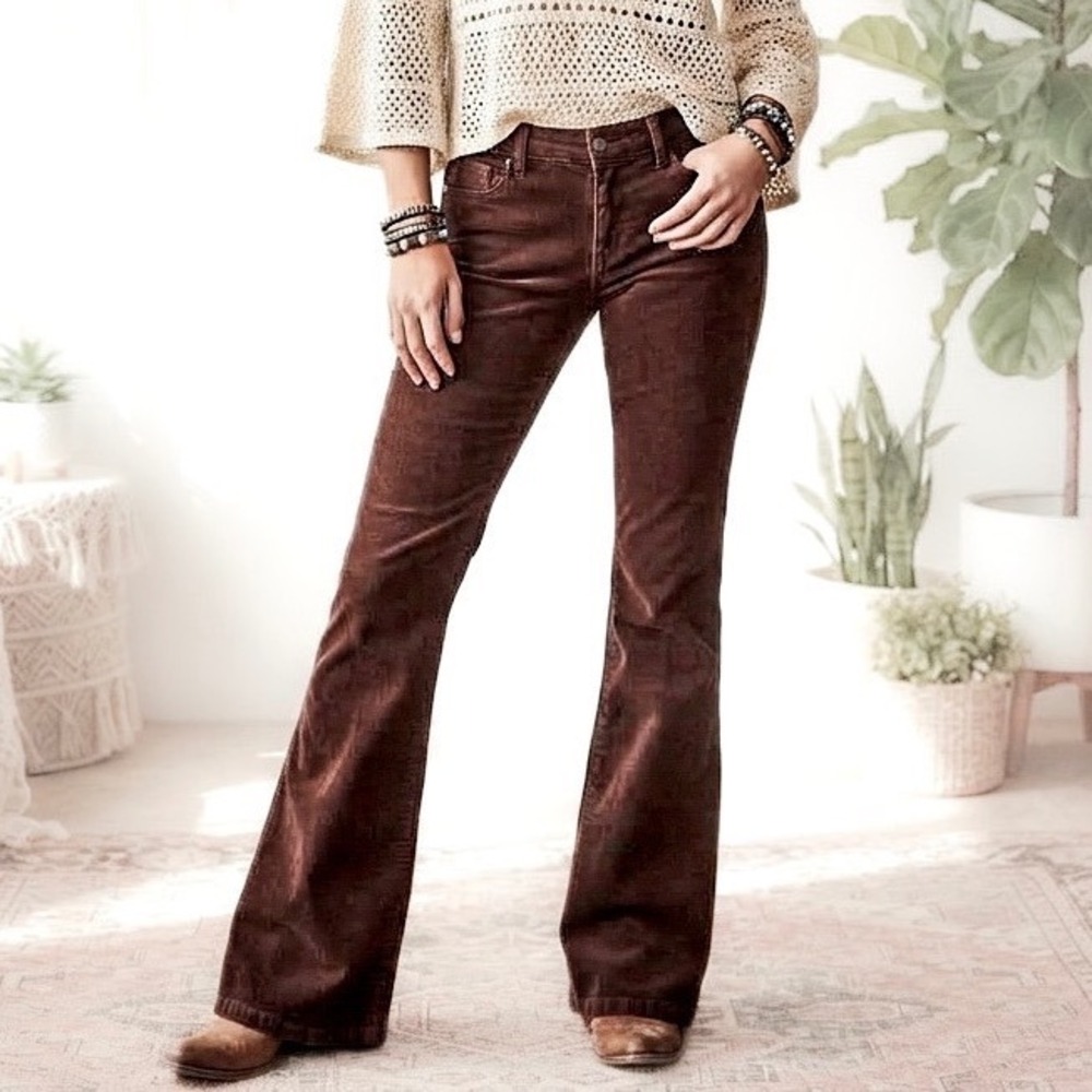 Corduroy Flare Pants Women Sz10 Chocolate Brown MidRise Boho 70s  Retro Y2K Fall